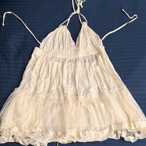 Cream Tiered Halter Babydoll Dress
